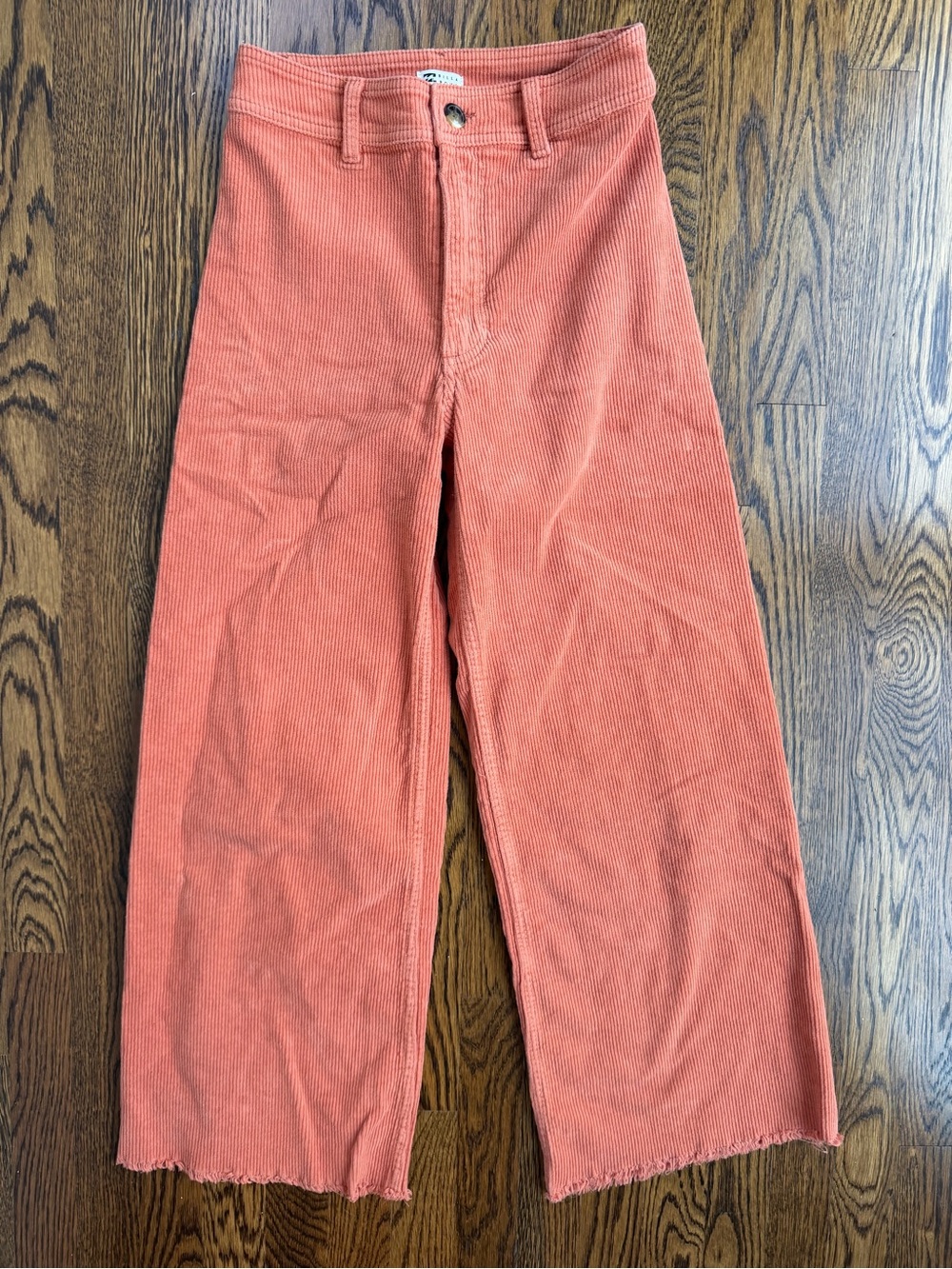 Billabong Wide-Leg Corduroy Fall Rust High Rise Neutral Casual Raw Hem Pants